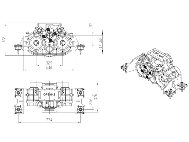 PFT-PC6/3000, PFT 3000/4G, Split shaft PTO, Split shaft Unit, SSU, Split shaft gearbox, Sermac, Cifa, hydraulic pump mounted gearbox.